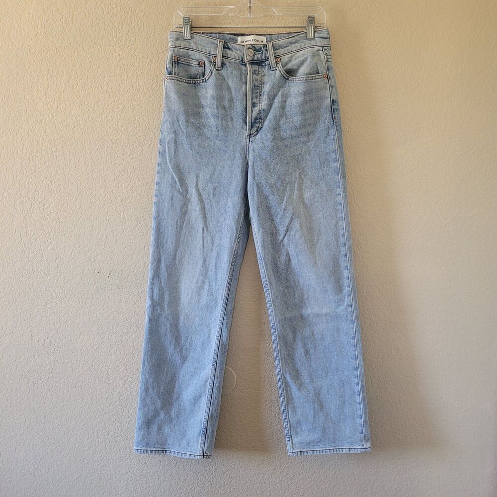 Denim Forum The Arlo High Rise Straight Jeans Size 28 Blue Button Fly Organic
